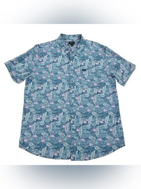 Matix Mens 2XL Flamingo Tropical Print Short Sleeve Button Down Shirt Blue NWOT